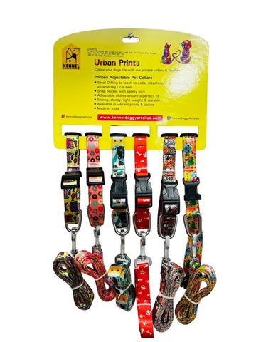 Kennel Printed Adjustable Assorted Click Collar & Leash Set (3/4") 6 Pcs Header